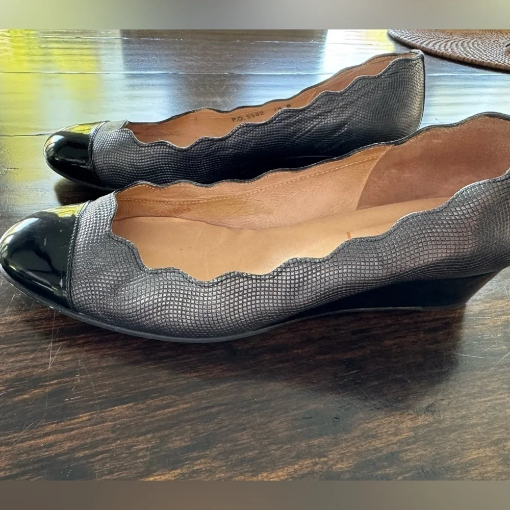 French sole- FS/NY | Miles wedges | pewter metallic leather| Sz 7.5